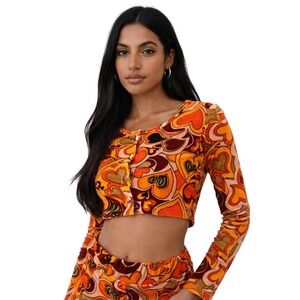 NGORDER x DOLLS KILL Psychedelic‎ Heart Crop Cardigan Velour Size 12